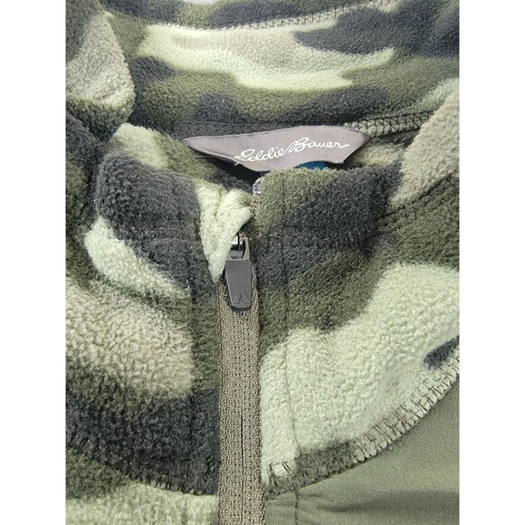 Eddie Bauer First Ascent Pullover Mens 2XL Green Camo Fleece Quarter Zip Pocket - Picture 3 of 12